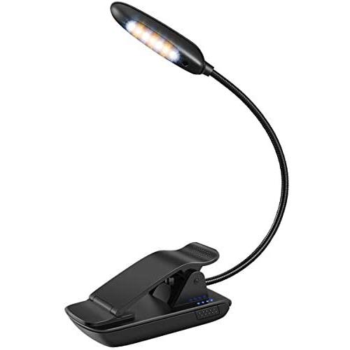 AMIR Upgraded Rechargeable 7 LED Mini Book Light, Clip on Reading Light, 3 Colors x 3 Levels Brightness Eye-Care Reading Lamp, Lightweight, up to 60 Hours Reading (9 Levels)