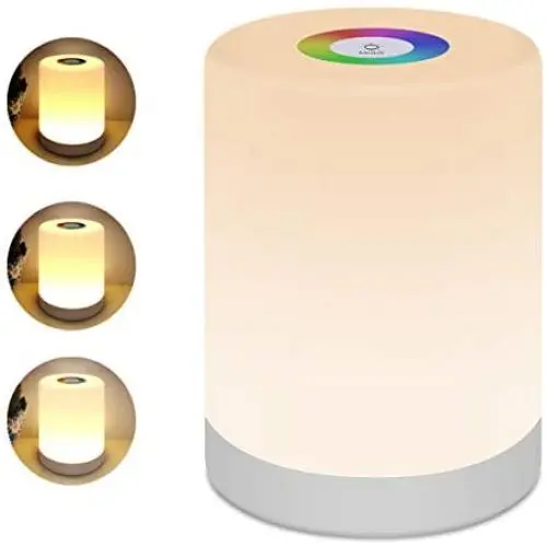 Night Light for Kids, Lightimes Touch Lamp for Bedrooms Living Room Portable Table Bedside Lamps with USB Rechargeable Internal Battery Dimmable Warm White Light & Color Changing RGB … (White)