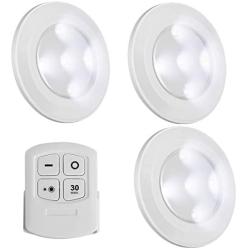 Wireless LED Puck Lights with Remote Control,Battery Powered Lights for Night Light Under Cabinet Lighting,Dimmable Closet Light, Touch Light,Stick Up Lights(3 Pack)