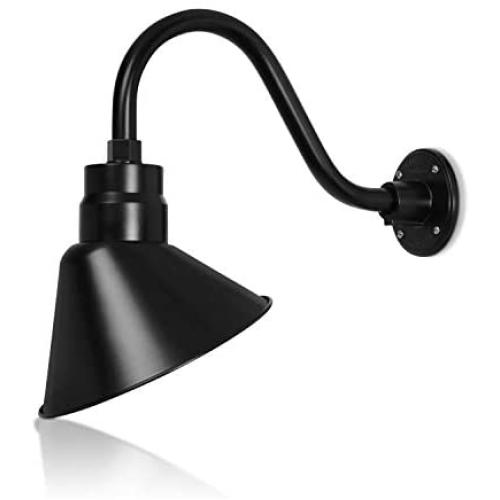 10in. Satin Black Angle Shade Gooseneck Sign Light Fixture with 14.5 in. Long Extension Arm - Wall Sconce Farmhouse, Vintage, Antique Style - UL Listed - 9W 900lm A19 LED Bulb (5000K Cool White)