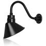 10in. Satin Black Angle Shade Gooseneck Sign Light Fixture with 14.5 in. Long Extension Arm - Wall Sconce Farmhouse, Vintage, Antique Style - UL Listed - 9W 900lm A19 LED Bulb (5000K Cool White)