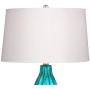 Stella Modern Table Lamp Clear Blue Fluted Glass White Drum Shade for Living Room Family Bedroom Bedside Nightstand - 360 Lighting