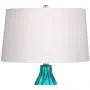 Stella Modern Table Lamp Clear Blue Fluted Glass White Drum Shade for Living Room Family Bedroom Bedside Nightstand - 360 Lighting