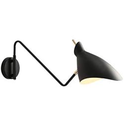 KWOKING Lighting Modern Wall Lamp Nordic Swiveling Arm Wall Sconce Lighting Pivoting Head Adjustable Plug-in Wall Sconce for Bedroom Living Room Reading Lights in Black