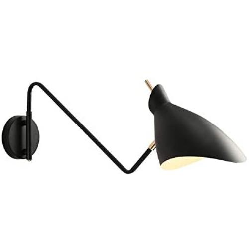 KWOKING Lighting Modern Wall Lamp Nordic Swiveling Arm Wall Sconce Lighting Pivoting Head Adjustable Plug-in Wall Sconce for Bedroom Living Room Reading Lights in Black