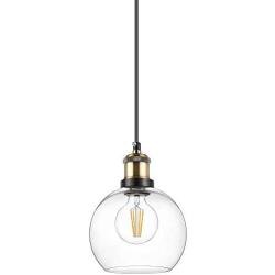 WENFENG Industrial Mini Pendant Light Fixtures, Adjustable Height Flush Mount Hanging Ceiling Lamp, Clear Globe Glass Shade E26 Base for Kitchen Island Dining Room Living Room Hallway Entryway