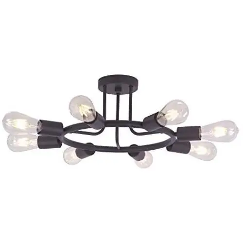 BONLICHT 8 Lights Semi Flush Mount Ceiling Light Modern Metal Chandelier Lighting Oil-Rubbed Bronze Industrial Vintage Light Fixtures for Kitchen Island Dining Room Foyer Bedroom