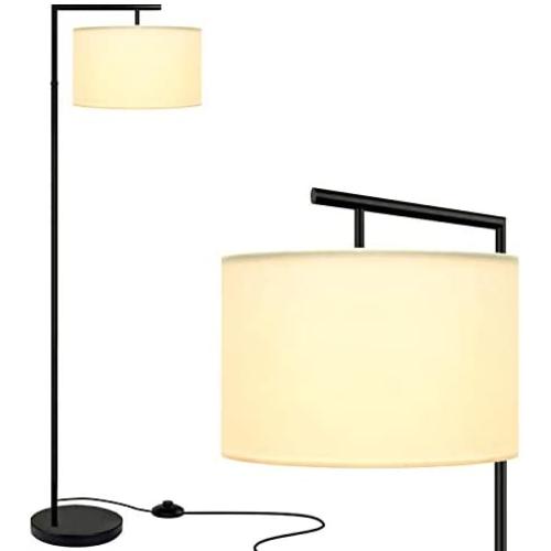 Congratsu Modern Floor Lamp with Linen Drum Shade Black Mid Century Indoor Pole Light with Edison E26 Base Nursery Standing Tall Lighting for Living Room Bedroom Office