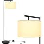 Congratsu Modern Floor Lamp with Linen Drum Shade Black Mid Century Indoor Pole Light with Edison E26 Base Nursery Standing Tall Lighting for Living Room Bedroom Office