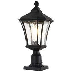 Outdoor Post Light Fixture, 20'' Exterior Post Lantern with Pier Mount Base, Weather Resistant Aluminum Base with Clear Glass Pier Mount Light Black Outdoor Pole Light for Patio, Porch, Yard, Garden