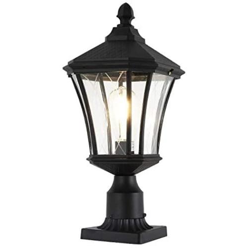 Outdoor Post Light Fixture, 20'' Exterior Post Lantern with Pier Mount Base, Weather Resistant Aluminum Base with Clear Glass Pier Mount Light Black Outdoor Pole Light for Patio, Porch, Yard, Garden