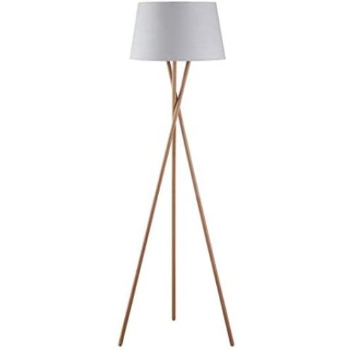 Archiology Tripod Floor Lamp, Mid Century Modern Standing Light with Linen Fabric Lamp Shade &E26 Bulb Base, Wood Floor Reading Lamp for Contemporary Living Rooms, Study Room and Office (Beige)