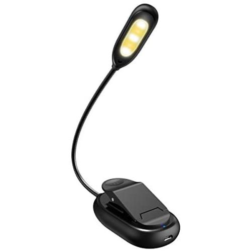 AMIR Upgraded Rechargeable 5 LED Mini Book Light, Clip on Reading Light, 3 Colors x 3 Levels Brightness Eye-Care Reading Lamp, 4.4 oz Lightweight, up to 60 Hours Reading (9 Levels)