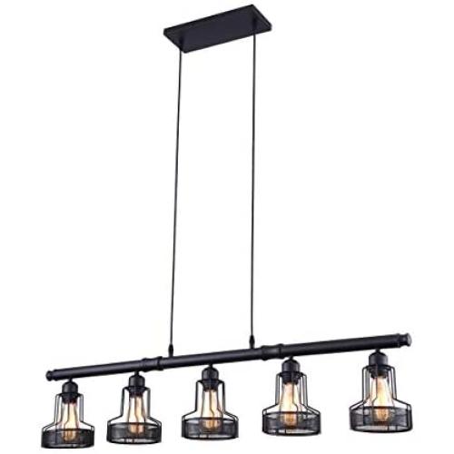mirrea Rustic Kitchen Island Lights 5 Lights Ceiling Light Fixture Black Painted