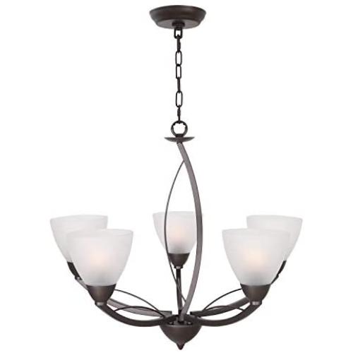 Lucidce Modern Chandelier 5-Light Lighting Fixtures Ceiling Hanging Lights Alabaster Glass Shades Oil Rubbed Bronze Pendant Light for Dining Room Living Room