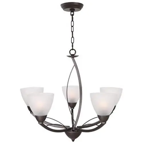 Lucidce Modern Chandelier 5-Light Lighting Fixtures Ceiling Hanging Lights Alabaster Glass Shades Oil Rubbed Bronze Pendant Light for Dining Room Living Room