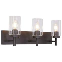 VINLUZ Vanity Bathroom Light Fixture Oil Rubbed Bronze 3 Lights Rustic Wall Sconce Lighting with Clear Glass Shade Vintage Porch Wall Lamp Bedroom Living Room