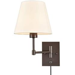 Traditonal 2 Pack Plug in Wall Lights Fabric Shade Swing Arm Wall Lamps Dark Brown