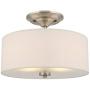 Kira Home Addison 13'' 2-Light Semi-Flush Mount Ceiling Light Fixture with Off-White Fabric Drum Shade, Brushed Nickel Finish