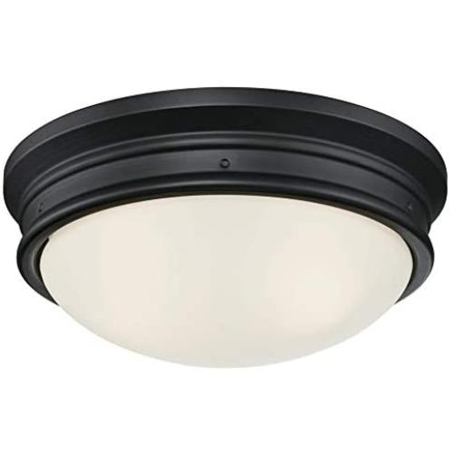 Westinghouse Lighting 6324100 Meadowbrook Two-Light Indoor Flush-Mount Ceiling Fixture, Matte Black Finish with Frosted Glass