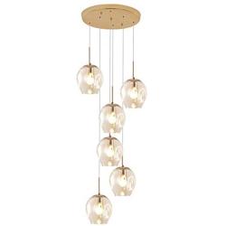 Staircase Long Chandelier,Modern Bubble Glass Chandeliers,Adjustable Height Pendant Light Molecules Hanging Light Fixture for Dining Room Bedroom Amber 6 Lights