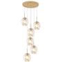 Staircase Long Chandelier,Modern Bubble Glass Chandeliers,Adjustable Height Pendant Light Molecules Hanging Light Fixture for Dining Room Bedroom Amber 6 Lights