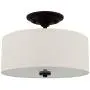 Kira Home Addison 13'' 2-Light Semi-Flush Mount Ceiling Light Fixture with Off-White Fabric Drum Shade, Bronze Finish