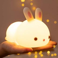 Cute Bunny Kids Night Light, Funny Valentines Gifts Women Teenage Girls Boy Birthday Kawaii Lamp Toddler - Portable Squishy Battery Operated Nursery Animal Led Nightlight Children Decor Decorations