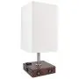 DEEPLITE Table Lamp Bedside Nightstand Lamp with Dual USB Ports and Outlet, Modern Desk Lamp with Brown Wooden Base Fabric Shade, Ambient Light for Bedroom, Living Room, Gust Room, Office (Square)