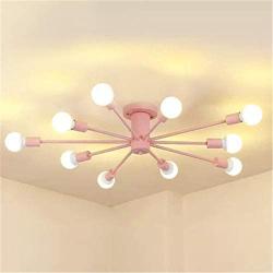 RUNNUP Contemporary Colorful Nordic Semi-Flush Mount Sputnik Ceiling Light 10 Lights Chandelier Light Metal Suspension Light for Kitchen Living Room Dining Room,Pink