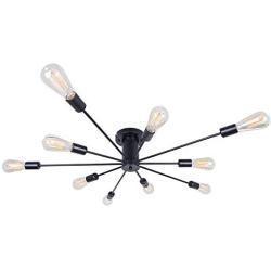 YHYSTL Modern Pendant Lighting Industrial Chandelier Light Fixtures 10 Light Black Semi Flush Mount Ceiling Light Vintage Style Ceiling Lamp for Kitchen Room Bedroom Dining Room Foyer