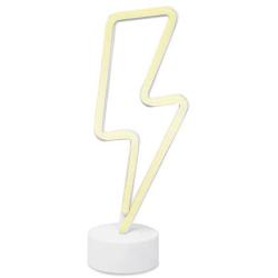 Isaac Jacobs 11.75” x 4.35” LED Neon Yellow Lightning Bolt Tabletop Lamp, White Base, Night Light, for Bedroom Décor & Party; Battery Powered (Batteries Not Included) (Yellow Lightning Bolt)