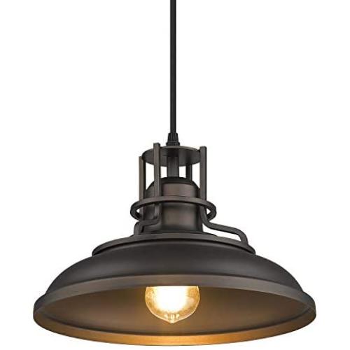 FEMILA Barn Pendant Light, Farmhouse Vintage Hanging Light Fixture Adjustable Height, Oil Rubbed Bronze Finish, 4FY15-MP ORB