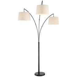 Kira Home Akira 78.5'' 3-Light Modern Arc Floor Lamp with Weighted Base & 3-Way Switch, Oatmeal Shades + Oil Rubbed Bronze Finish