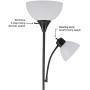 Globe Electric 67135 Delilah 72'' Torchiere Adjustable Reading Light, Matte Black, Frosted Plastic Shade, 3-Step Floor Lamp Socket, Rotary On/Off Switch, 72.88''