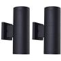 mirrea Modern Outdoor Porch Light Patio Light in 2 Lights Dusk to Dawn Photocell Sensor with Matte Black Aluminum Cylinder and Tempered Glass Cover Waterproof Wall Sconce 2 Pack