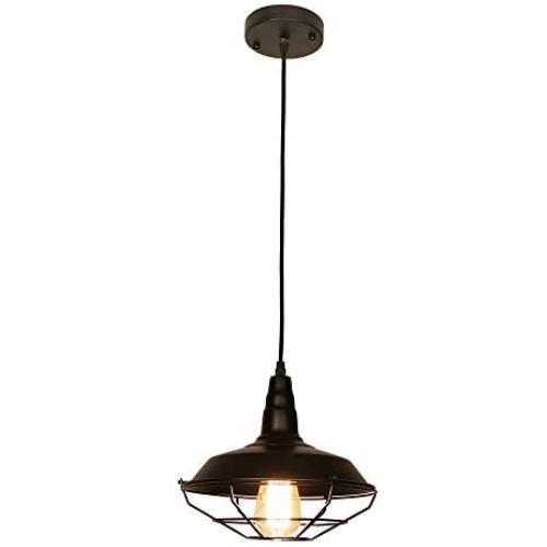 WBinDX Industrial Pendant Light, Black Vintage Cage Barn Light Farmhouse Lamp Hanging Ceiling Light Fixture for Kitchen Dining Room Hallway, 10 Inches