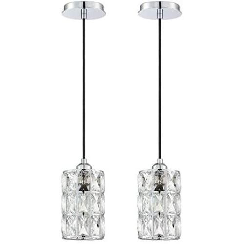 Doraimi 1 Light Polygon Crystal Pendant Lighting (Set of 2) with Chrome Finish, Modern Style Ceiling Light Fixture with Polyhedral Crystal Shade for Foyer Dining Room Family Room