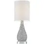 Kasey Modern Accent Table Lamps Set of 2 Crystal Bead Silver Gourd White Drum Shade for Living Room Family Bedroom Bedside - Possini Euro Design