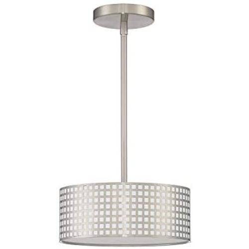 Mini 2 Light Chandelier 10'' Metal Square Grid Brushed Nickel Semi Flush Mount Ceiling Light Fixtures, Chandeliers for Living Room Dining Room Bedroom