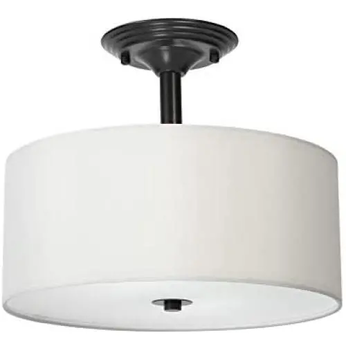 CO-Z Antique Bronze Finish Semi Flush Mount Ceiling Light, Two Bulb White Hardback Fabric Drum Shade Chandelier Light Fixture with Acrylic Diffuser, UL-Certified 120W LED Dimmable Lighting