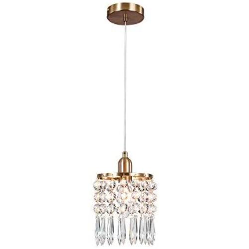 Linour Pendant Light Fixtures Crystal Chandelier Modern Ceiling Light Chrome Finish Crystal Pendant lamp for Living Room Bedroom Restaurant Porch, Copper