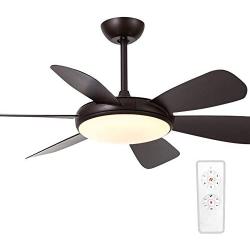 Ceiling Fan With Light and Remote Control 52 Inch, Low Profile Ceiling Fans Light Fixture with 3 Color Temperature and Timer Set, Flush Mount Ceiling Light 6 Reversible Blades for Bedroom