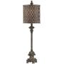 French Buffet Table Lamp Beige Scroll Metal Lattice Candlestick Framed Cylinder Shade for Dining Room - Regency Hill