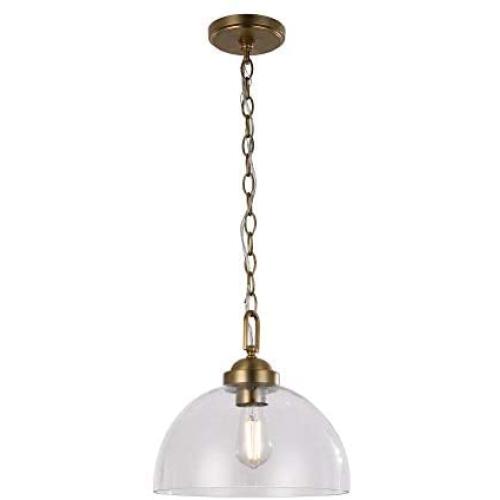 1-Light Pendant Light Fixture, E26 Base - Brass Gold Finish Hanging Light with Dome Shape Clear Glass Shade, Hanging Ceiling Light for Living Room Office Hotels, UL Listed, 3 Years Warranty