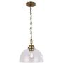 1-Light Pendant Light Fixture, E26 Base - Brass Gold Finish Hanging Light with Dome Shape Clear Glass Shade, Hanging Ceiling Light for Living Room Office Hotels, UL Listed, 3 Years Warranty