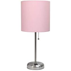 Limelights LT2024-LPK Stick Lamp with Charging Outlet and Fabric Shade, Light Pink