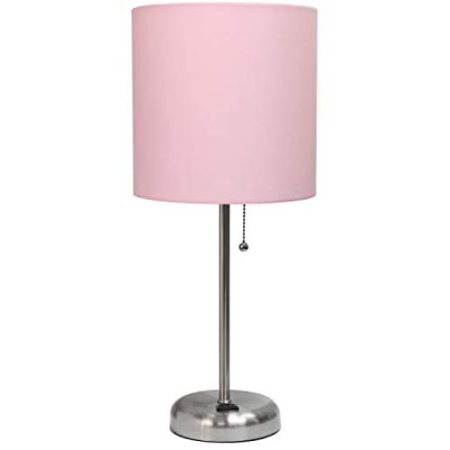 Limelights LT2024-LPK Stick Lamp with Charging Outlet and Fabric Shade, Light Pink