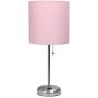 Limelights LT2024-LPK Stick Lamp with Charging Outlet and Fabric Shade, Light Pink