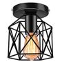 Industrial Vintage Ceiling Light Fixture, Rustic Cage Light Fixtures, E26 Black Metal Semi Flush Mount Ceiling Light Fixture for Hallway Farmhouse Stairway Porch Bedroom